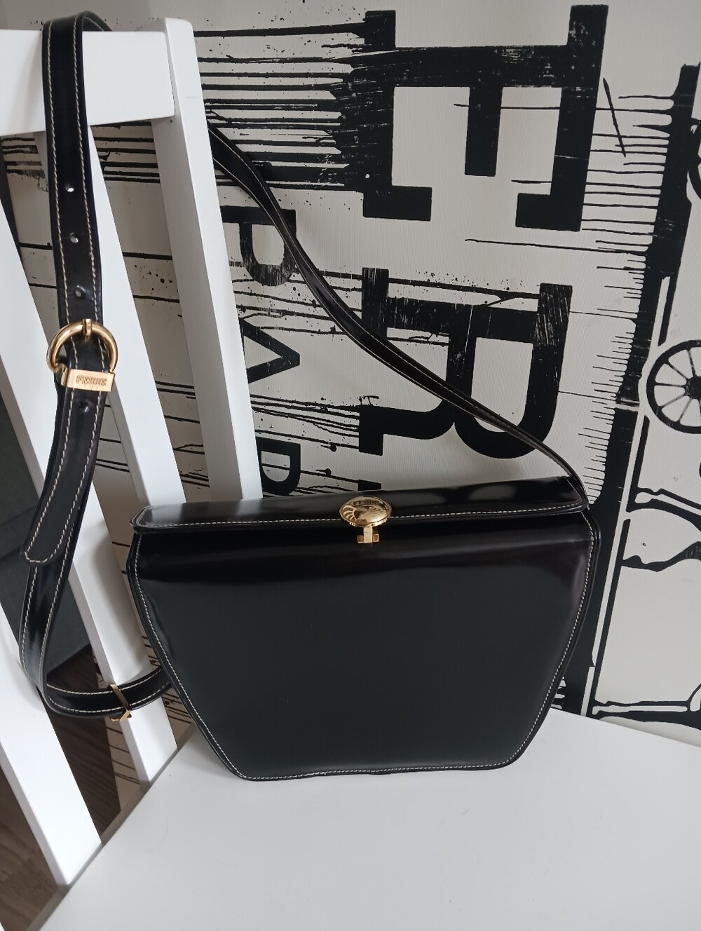 Gianfranco Ferre Vintage Black Genuine Patent Leather Crossbody Bag